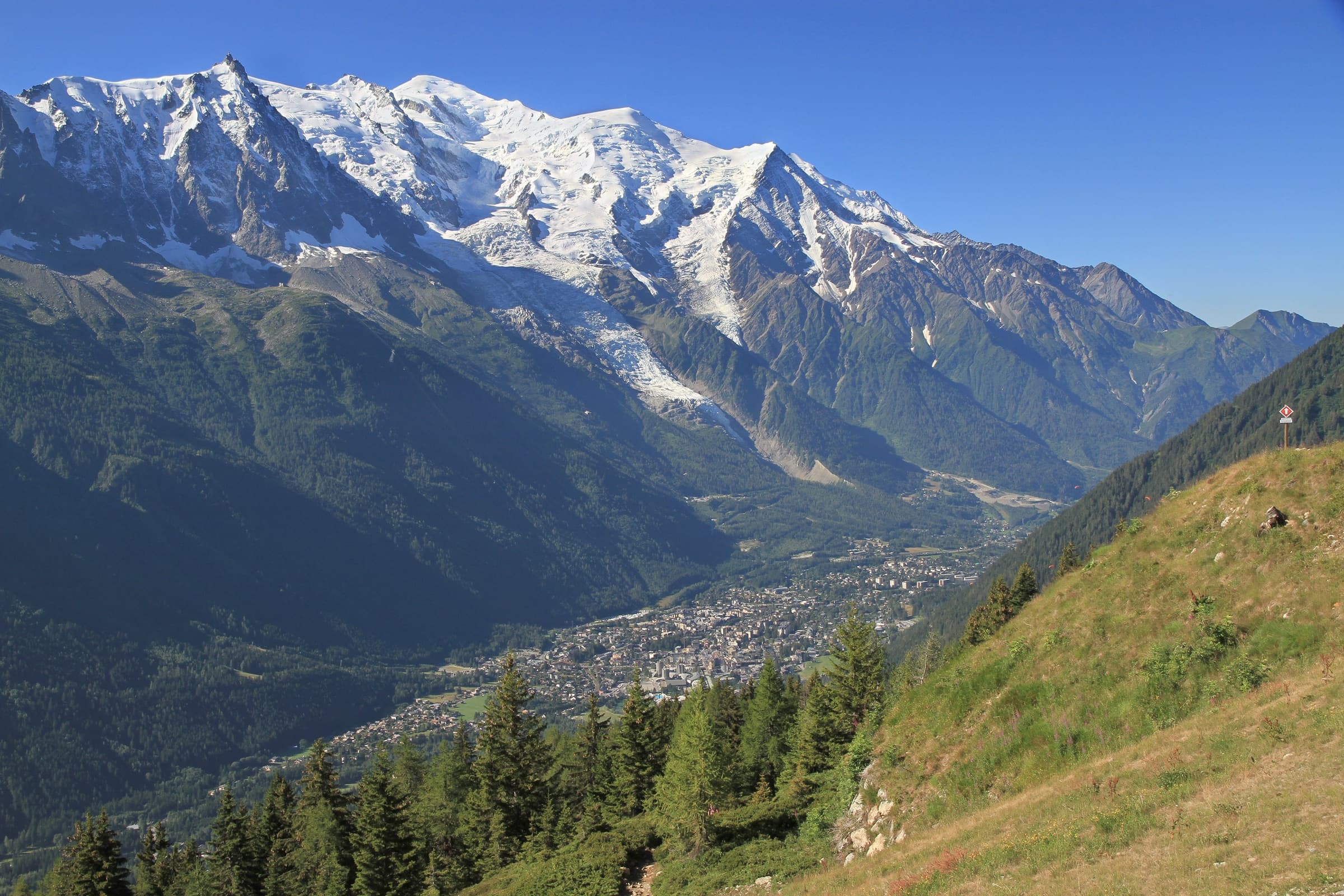 Chamonix valley below Mont Blanc seen from la Flégère
