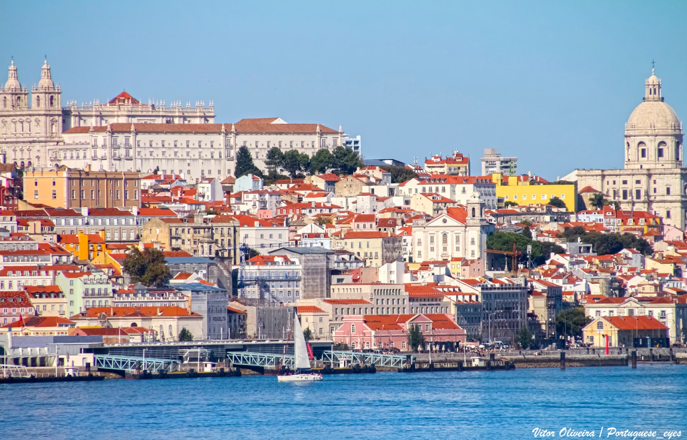 Lisbon hillside neighbourhood with the Tagus river beyond