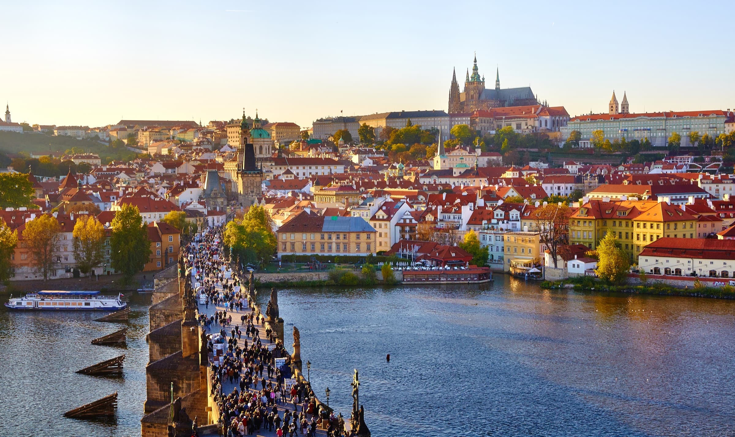 Prague Old Town rooftops with the castle on the hill